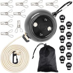 KALANKA-Corde &agrave; linge extensible, avec 10 boucles de maintien et 20 pinces &agrave; linge, corde &agrave; linge pour camping, voyage, vacances, ext&eacute;rieur/int&eacute;rieur, accessoires pour buanderie, balcon, camping, cam - Neuf