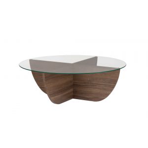 Table basse en verre "Liya" 90 x 90 x 30 cm - Noyer - Neuf