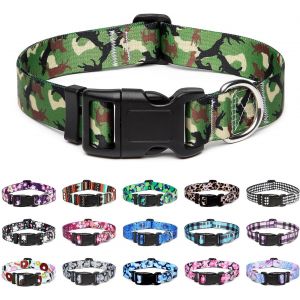 Eryi-Collier Pour Chien, Collier Classique En Nylon Réglable, Fleur, Océan, Forêt, Tribal Design, Tournesol, Flora, Léopard, Pour Petits, Moyens Et Grands Chiens (S, Camouflage Vert) - Neuf