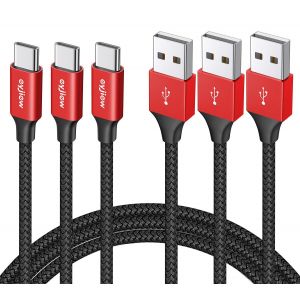 THEF-Câble USB C [1m Lot de 3], Cable USB C Charge Rapide 3A Chargeur Type C Tressé Cordon pour Manette PS5,Galaxy S24 S23 S22 S21Ultra S10,A35 A53 A55 A15,iPhone 15 16, Android Auto - Neuf
