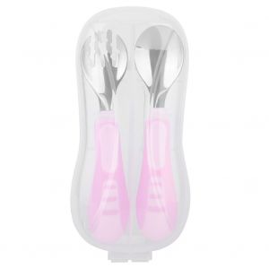 Ensemble De Cuilleres Et Fourchettes Antiderapantes En Acier Inoxydable Durable Pour La Vaisselle Des Bebes Et Des Enfants (Rose Et Violet) - Neuf