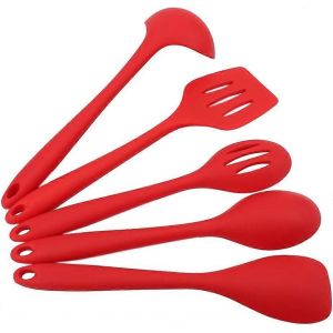 5 Pi&egrave;ces / Ensemble D'ustensiles De Cuisine Rouges,Antiadh&eacute;sif R&eacute;sistant &Agrave; La Chaleur En Silicone Poche &Agrave; Soupe Cuill&egrave;re &Agrave; Riz Fendue - Neuf