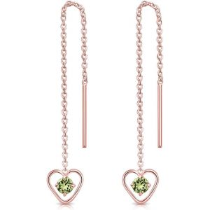 Kal-® Boucles D'oreilles Pendantes À Chaîne En Argent Fin 925 Plaqué Or Rose - Coeur Avec Mini 3 Mm Cristaux De Swarovski® Elements Ronds - Choix De Différentes Couleurs - Neuf