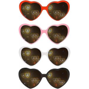 4pcs 3d Lunettes De Soleil En Forme De C?Ur Avec Effets De C?Ur,Lunettes De Fête En Forme De Coeur - Neuf
