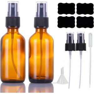 Flacon Vaporisateur Spray Vide Verre Ambre 60ml,Petit Bouteille Spray Vide Vaporisateur Parfum Rechargeable pour Cosmétiques et Huiles Essentielles avec Pulvérisateur de Brume Supplémentaire(2 Pcs) - Neuf