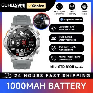 Montre Intelligente Militaire Hommes 1000Mah Grande Batterie Lampe De Poche Led Gps Sport 1.7 "Hd Amoled 5Atm Étanche Bt Appel Smartwatch Nouveau.Grey.1000Mah Battery - Neuf