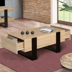 Table Basse Phoenix Avec Tiroirs 100 Cm Bois Et Noir - Neuf