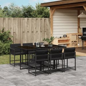 Prolenta Premium - Ensemble &Agrave; Manger De Jardin Coussins 7pcs Noir R&eacute;sine Tress&eacute;e - Neuf