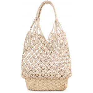 Grand Sac De Plage Bandoulière Sac Cabas Femme En Paille Sac Fourre Tout Été Sac À Main En Maille Sac D'Épaule En Tricot Pour Voyage Vacances Blanc[H1203] - Neuf