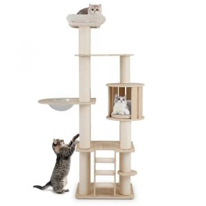 Arbre À Chat Multi-Niveaux 185 Cm Costway, Condo, Perchoir, Poteaux À Griffer, Échelle À 3 Marches, Coussins En Peluche Lavables - Neuf
