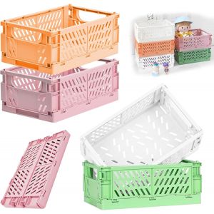 Jexnovashop-Caisses Rangement Pliable, 4 Pièces Cagette Plastique Pliable Petite Boîte De Rangement Panier Mini Cagettes Plastique Empilable Pour Cuisine, Bureau, Chambre, Salle De Bain(25 X 16 X 10 - Neuf