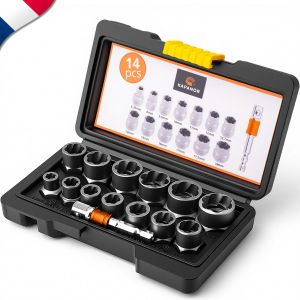 Ulteronixshop-Extracteur Ecrou Antivol Voiture Boulon &iquest;MARQUE FRANCAISE&iquest; Kit 13 Douilles Compatible Cliquet 3/8&iquest; (+ Adaptateur pour Visseuse/perceuse) &iquest;GARANTIE&iquest; Retirer Vis Extraction Boulons Standa - Neuf