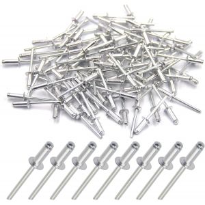 100 pièces de rivets aveugles en aluminium 4.8 x 12.7mm,rivets à bout ouvert,rivets pop,paquet de 100 (Argent) - Neuf