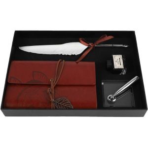 Carnet De Notes En Cuir Rétro Avec Stylo Plume Avec Encre Pour Stylo,Ensemble De Stylos À Plumes,Stylo De Calligraphie,Carnet De Notes En Cuir,Stylo Plume(Blanc) - Neuf