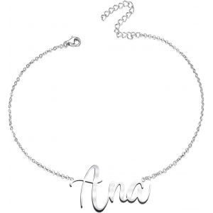 Bracelet Pour Femme Avec Pr&eacute;nom En Acier Inoxydable - Pendentif Pr&eacute;nom Personnalis&eacute; Argent&eacute; Pour Femme - Cadeaux Personnalis&eacute;s Pour Femme, M&egrave;re, Fille, Meilleure Amie - Neuf