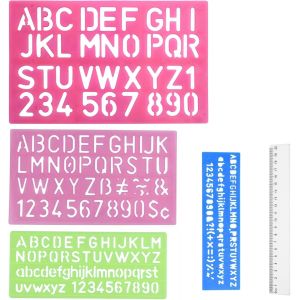 KALANKA-Lot de 4 pochoirs en plastique avec r&egrave;gle de 20 cm, pochoirs alphabet, lettres et chiffres, pour enfants, dessin, peinture, apprentissage, bricolage - Neuf
