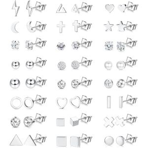 Kal-24 Paires Petite Boucles D'oreilles Femme En Acier Chirurgical Hypoallergénique Boucles D'oreilles Etoile Lune Perle Papillon Zircon Clou D'oreille Plat Helix Tragus Piercing Bijoux - Neuf