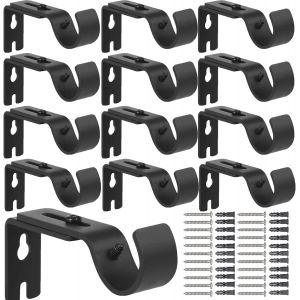 Lot de 12 supports de tringle à rideaux réglables, supports muraux réglables, support de rideau avec vis - Noir - Neuf