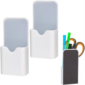 Lot de 2 porte-crayons magnétiques, porte-marqueurs magnétiques, pot à crayons, organiseur de stylos magnétiques, fournitures de bureau pour réfrigérateur, tableau blanc, casier (blanc) - Neuf