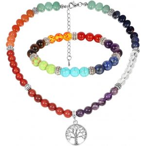 Kal-7 Chakra Perles Colliers De Pierre Pour Les Femmes Hommes Mode Arbre De Vie Collier De Pierres Précieuses Pour Femme Homme - Neuf