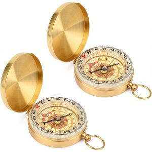 Boussole D'extérieur Portable En Laiton, Boussole De Poche Étanche Classique, Boussole Rabattable, Idéale Pour Le Camping, La Randonnée, La Chasse Et Les Activités De Plein Air - Neuf