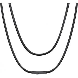 Bnhgc-Collier Cordon Cuir Chaine Homme Pour Pendentif Noir Corde Cire Tressé Avec Fermoir Noir Acier Inoxydable Largeur 2mm/3mm Longueur 40cm-75cm Chaîne Femme Véritable Chaîne Garçon - Neuf