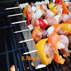 Grilles &Agrave; Brochettes Ustensiles Anti-D&eacute;formables En Acier Inoxydable Porte-Brochettes De Gril Ensemble De Deux Brochettes Brochettes Grilles Accessoires Pour Barbecue - Neuf