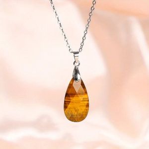 Pendentif Goutte D'eau En Pierre Naturelle Pour Femme, Collier En Cristal Rose, Pendentif Visage Coup&eacute;, Cadeau Bijoux, Alanding Yst--Tiger Eye - Neuf
