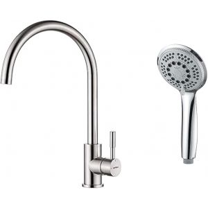 JGD-G4008, Robinet de Cuisine ColdStart, Mitigeur Chaud et Froid &agrave; Poign&eacute;e Unique & COMPLENTO-G804 Douchette &agrave; Main 5 jets pour Salle de Bain, Moyen Pommeau de Douche (G1/2 pouces, 100mm) - Neuf
