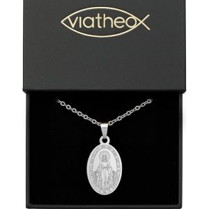 Collier Avec Authentique M&eacute;daille Miraculeuse De La Vierge Marie &iquest; Bijou Religieux Catholique Chaine Femme & Homme &iquest; Pendentif Chr&eacute;tien Argent&eacute; Symbole De Foi &iquest; Id&eacute;e Cadeau Bapt&ecirc;me Communion - Neuf
