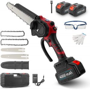 MEVRONISSHOP-Mini tron&ccedil;onneuse sans fil avec 2 x 4000 mAh, 20,3 cm et 15,2 cm, mini tron&ccedil;onneuse &eacute;lectrique avec lubrification automatique, batterie pour s&eacute;cateur, s&eacute;cateur, coupe du bois - Neuf