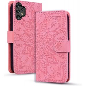 Kal-Coque Pour Samsung Galaxy A04s/ A04/ A13 4g 5g/ M13 5g Premium Pu Cuir Housse Avec Fermeture Magnétique Stand Fonction Couvercle À Rabat Mandala Gaufrage Galaxy A04s/ A04/ A13 / M13 5g - Rose - Neuf