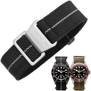 Bracelet De Montre Élastique Nylon Style Marine Nationale Parachute Bracelet Montre En Tissu Remplacement Avec Crochet Boucle Noir/Argenté Homme Femme,18/20/22mm.[U1507] - Neuf