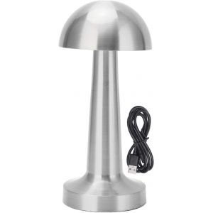 Kal-Lampe De Table Champignon Rechargeable Par Usb 3 Couleurs À Intensité Variable En Métal Mignonne Lampe De Chevet (Pour Garde D'enfants Et Chambre De Bébé, Décoration (Argent) - Neuf