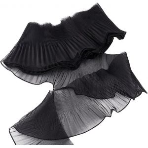 Sjzg-6.4m Bordure En Dentelle À Volants, Appliques En Tissu De Tulle Organza Tissus De Dentelle En Mousseline De Soie Plissée À Volants Pour Robe De Mariée Fête De Maquillage Costume, Noir - Neuf