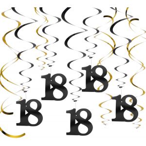 Senior-Décoration D'anniversaire Pour Homme - 18 Ans - Tourbillons À Suspendre - Décoration De Fête - 10 Rubans Colorés À Double Hélice - 10 Cartes Avec Chiffres D'âge Imprimés - Décoration [L551] - Neuf