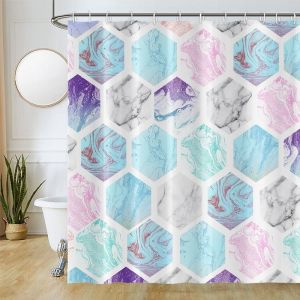 Sjzg-Rideau Douche Anti Moisissure, Rideau De Douche 200x180cm Bleu Effet Marbre Vert Gris Rideaux De Baignoire Tissu Lavable Imperm&eacute;able Polyester Rideaux Salle De Bain Avec 12 Crochets - Neuf