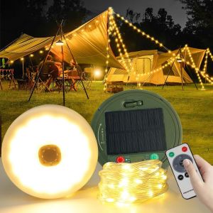 Guirlande Lumineuse Solaire De Camping 10m Rechargeable Usb-C/Solaire - 8 Modes D'éclairage, Télécommande, Minuterie, 12h Autonomie, Ip44, Léger 270g - Blanc Chaud Pour Tente, Jardin, Randonnée, Noël. - Neuf