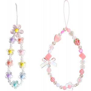 Kalcx-2 Pi&egrave;ces Pendentif De T&eacute;l&eacute;phone Portable Universelle,Cha&icirc;ne De T&eacute;l&eacute;phone Portable En Perles,Dragonne Anti-Perte De T&eacute;l&eacute;phone Portable,Bracelet Compatible Avec Tous Les T&eacute;l&eacute;phones-Rose - Neuf