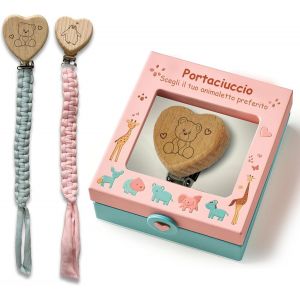 Porte-T&eacute;tine En Bois Avec Clip De Coeur,Cordon Tress&eacute;,S&ucirc;r Pour Enfants,Compatible Avec Toutes Les Sucettes (Rose,Lapin) - Neuf