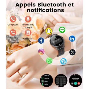 Montre Connect&eacute;e Femme L&eacute;ger avec &Eacute;cran Convexe AMOLED Appels Notifications Messages &Eacute;cran Toujours allum&eacute; IP68 Imperm&eacute;able Android iOS 100+ Modes Sportifs Pod&oacute;metro Smartwatch pour Fille - Neuf