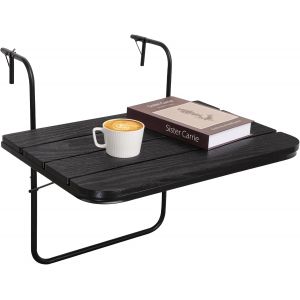 Ulteronixshop-Table De Bar Pliante Pour Balustrade D'ext&eacute;rieur - Noir - Hauteur Et Largeur R&eacute;glables - En Bois - Avec Cadre En M&eacute;tal - Pour Jardin, Porche, Terrasse - Neuf