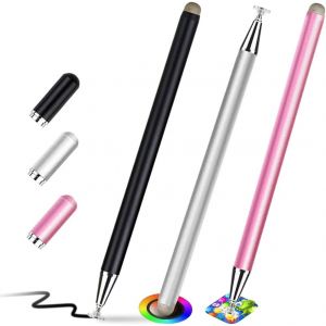 Lot De 3 Stylets Pour Écran Tactile Haute Sensibilité Universels Pour Ipad Iphone Android Samsung Téléphone Microsoft Tablette Fine Point Disc Stylist Pencil Magnetic Cap - Neuf