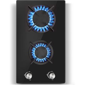 Checarzhn--No1-Plaque Gaz 2 Feux, Plaque De Cuisson Avec Panneau En Verre Trempé, Sécurité Thermocouple, Convient Pour Le Gaz Naturel/Propane, 30 Cm, 2400 W/1800 W, 220-240 V - Neuf