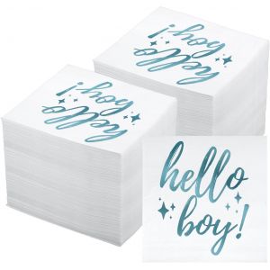 Kal-100pcs Serviettes En Papier Pour Baby Shower Pour Garçon, Serviettes En Papier Pour Déjeuner Et Boissons Hello Boy Serviettes Bleues En Aluminium Bleu Pour Baby Shower - Neuf