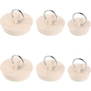 Bouchon d'Évier en Caoutchouc Set Bouchon de Vidange Lavabo avec Anneau de Suspension pour Baignoire, Cuisine et Salle de Bain 3 Tailles 6 Pièces (Beige) - Neuf
