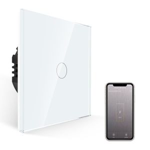 Interrupteur intelligent tactile-Panneau en verre blanc-600 W-Interrupteur intelligent pour Alexa,Google Home-1 vitesse avec LED d'état-Conducteur neutre nécessaire - Neuf