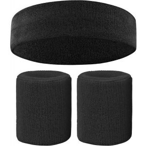 3 Pièces Ensemble Bandeau Et Serre-Poignets,Bracelet Eponge Bande Poignet Sweatband Anti-Sueur Headband,Bandeaux De Poignet Sports Pour Gym Tennis Course Basketball - Neuf