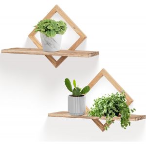 Cauc-Cadre En Chêne, Étagère Flottante Pour Mur, Étagère De Rangement En Forme De Losange Pour Salon, Chambre À Coucher, L S, Lot De 2, Bois Naturel - Neuf