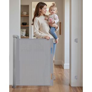 Barrière De Sécurité Rétractable Escalier 0-140 Cm,Barriere Enfant Retractable Pour Escaliers Et Portes,Barriere De Securite Enroulable,Verrouillage Sécurisé,Utilisation À Une Main,Gris - Neuf